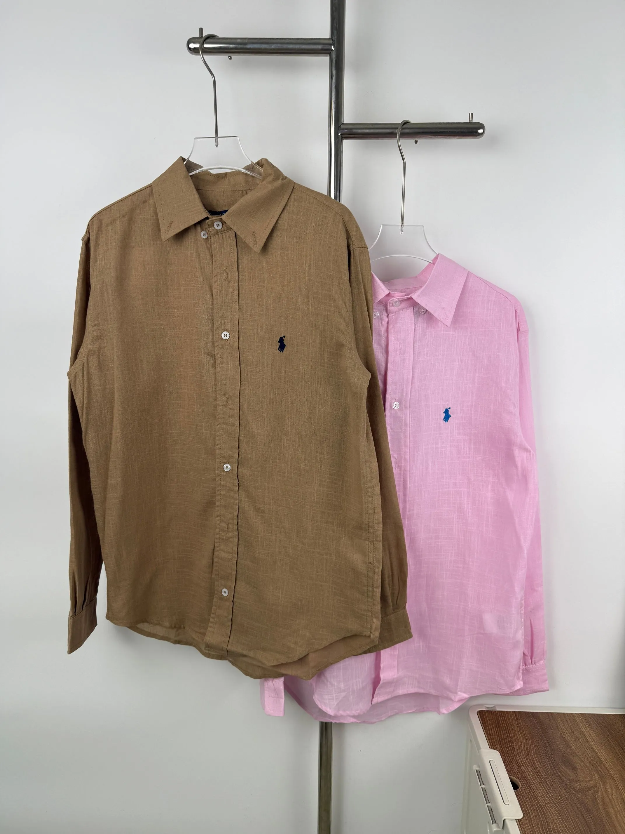 P220 💰Model G36 New Ralph Lauren pony logo linen embroidered shirt Ralph Lauren pony logo cotton and linen shirt Internet celebrity versatile popular style sun protection-Korean style series-loose and suitable for travel photography📷Excellent style-strong control and slimming Color: White Pink Khaki Size: S M L XL